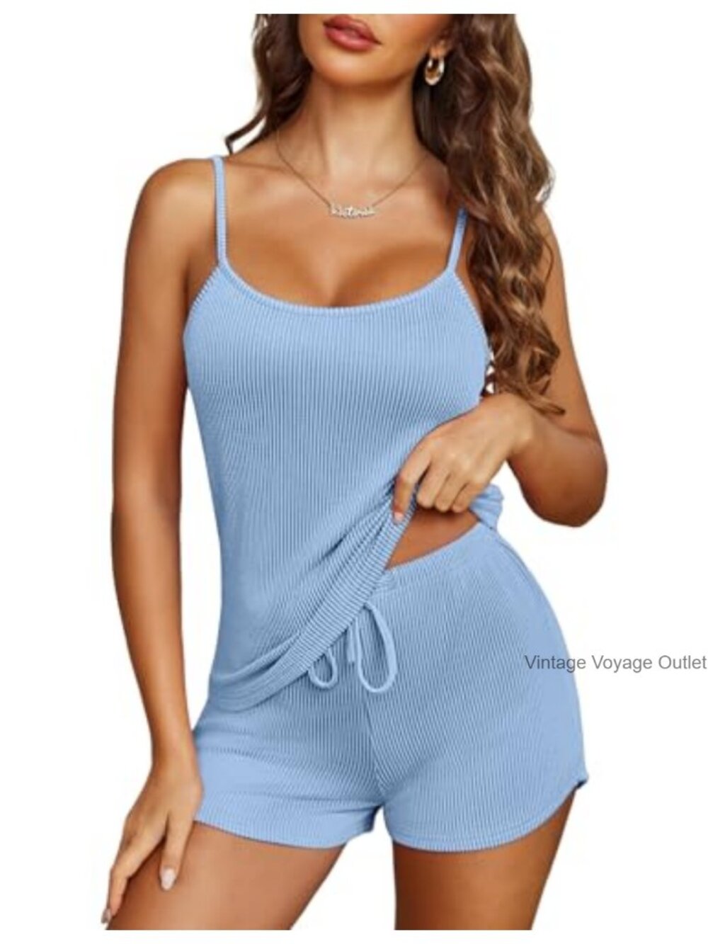 Ribbed Cami Shorts Pajama Set Soft Sleepwear Pjs